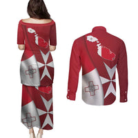 Malta Independence Day Couples Matching Puletasi and Long Sleeve Button Shirt National Flag with Maltese Cross and Emblem