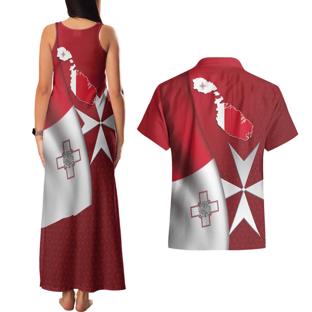 Malta Independence Day Couples Matching Tank Maxi Dress and Hawaiian Shirt National Flag with Maltese Cross and Emblem