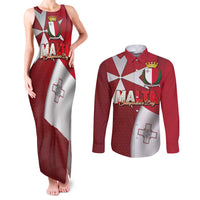 Malta Independence Day Couples Matching Tank Maxi Dress and Long Sleeve Button Shirt National Flag with Maltese Cross and Emblem