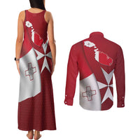 Malta Independence Day Couples Matching Tank Maxi Dress and Long Sleeve Button Shirt National Flag with Maltese Cross and Emblem