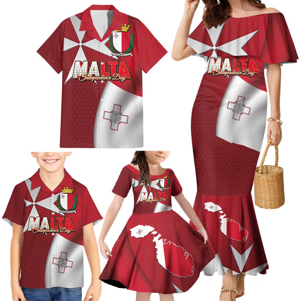 Malta Independence Day Family Matching Mermaid Dress and Hawaiian Shirt National Flag with Maltese Cross and Emblem