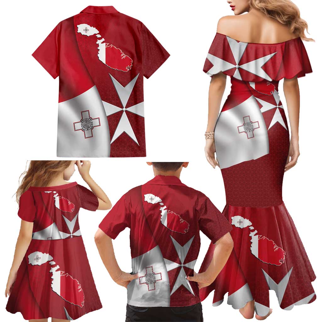 Malta Independence Day Family Matching Mermaid Dress and Hawaiian Shirt National Flag with Maltese Cross and Emblem