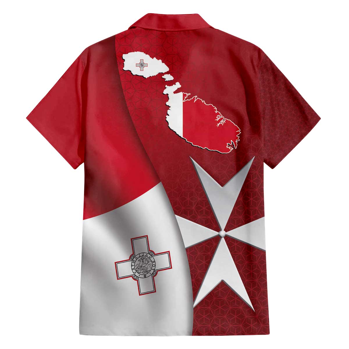 Malta Independence Day Family Matching Off The Shoulder Long Sleeve Dress and Hawaiian Shirt National Flag with Maltese Cross and Emblem