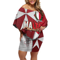 Malta Independence Day Family Matching Off Shoulder Short Dress and Hawaiian Shirt National Flag with Maltese Cross and Emblem