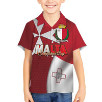 Malta Independence Day Family Matching Off Shoulder Short Dress and Hawaiian Shirt National Flag with Maltese Cross and Emblem