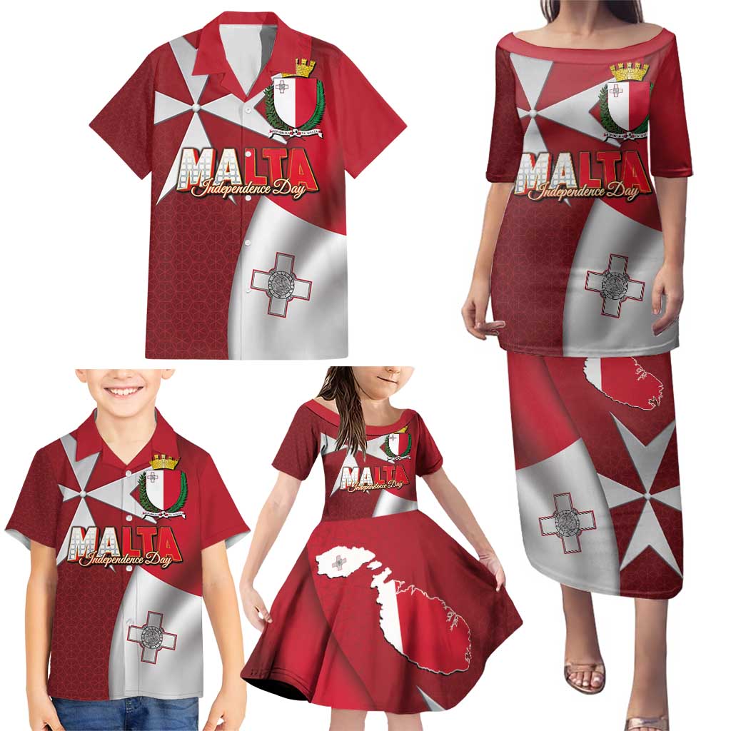 Malta Independence Day Family Matching Puletasi and Hawaiian Shirt National Flag with Maltese Cross and Emblem