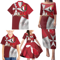 Malta Independence Day Family Matching Puletasi and Hawaiian Shirt National Flag with Maltese Cross and Emblem
