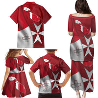 Malta Independence Day Family Matching Puletasi and Hawaiian Shirt National Flag with Maltese Cross and Emblem