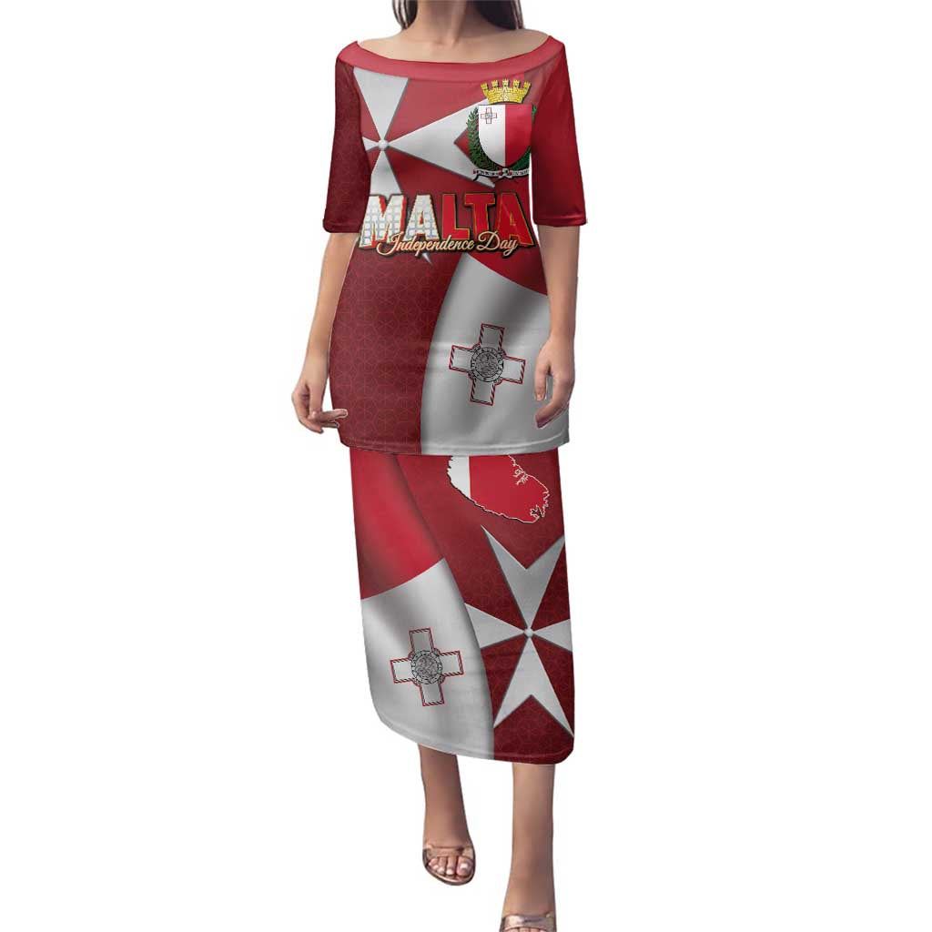 Malta Independence Day Family Matching Puletasi and Hawaiian Shirt National Flag with Maltese Cross and Emblem