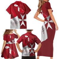 Malta Independence Day Family Matching Short Sleeve Bodycon Dress and Hawaiian Shirt National Flag with Maltese Cross and Emblem