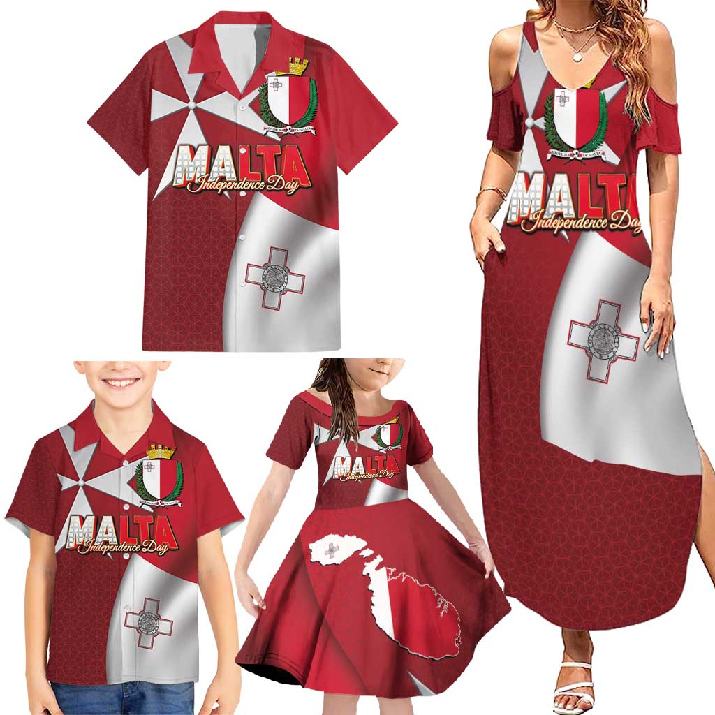Malta Independence Day Family Matching Summer Maxi Dress and Hawaiian Shirt National Flag with Maltese Cross and Emblem