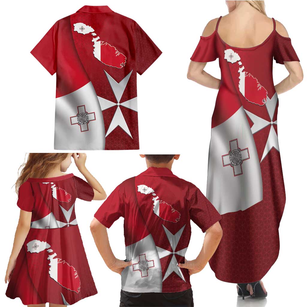 Malta Independence Day Family Matching Summer Maxi Dress and Hawaiian Shirt National Flag with Maltese Cross and Emblem