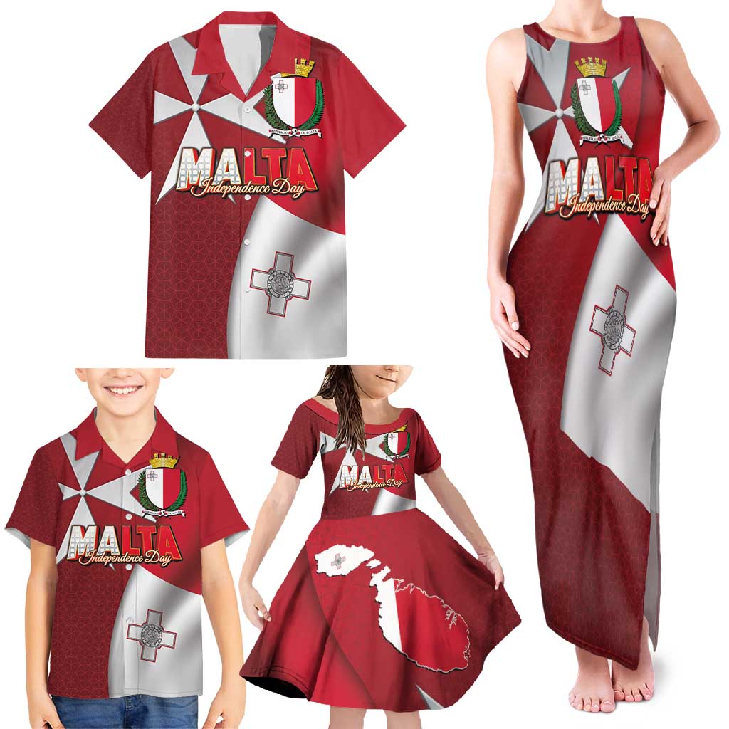 Malta Independence Day Family Matching Tank Maxi Dress and Hawaiian Shirt National Flag with Maltese Cross and Emblem