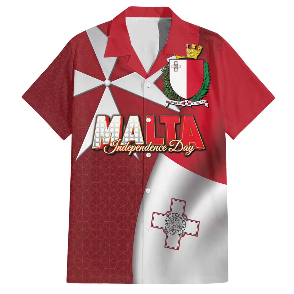 Malta Independence Day Hawaiian Shirt National Flag with Maltese Cross and Emblem