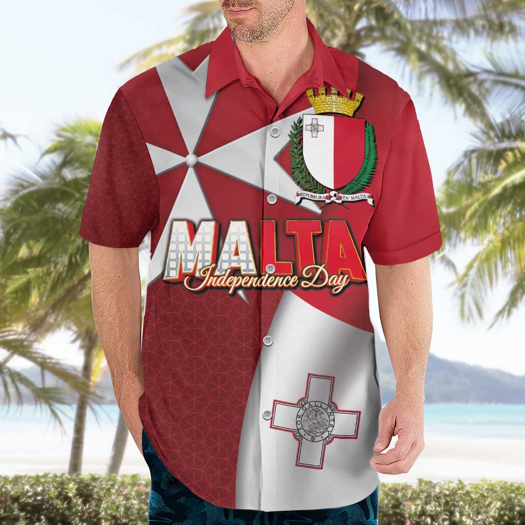 Malta Independence Day Hawaiian Shirt National Flag with Maltese Cross and Emblem