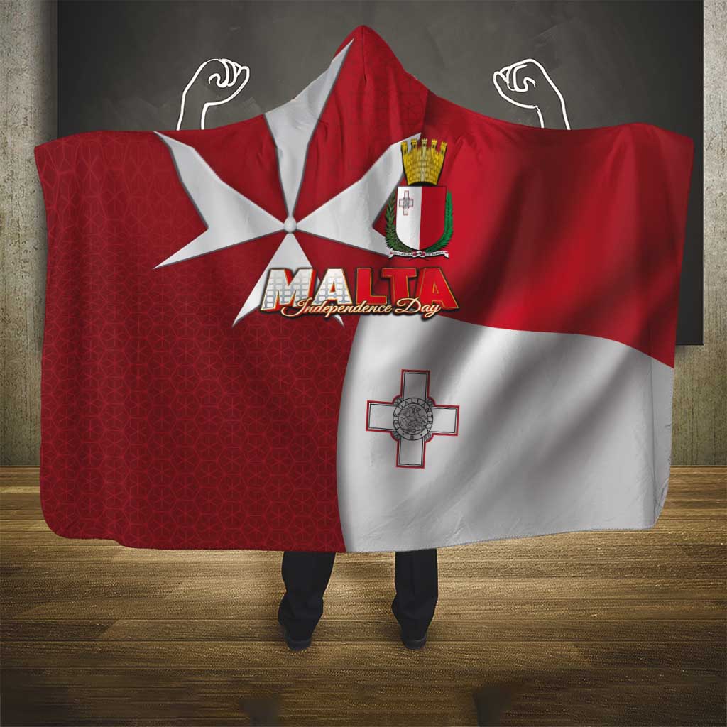 Malta Independence Day Hooded Blanket National Flag with Maltese Cross and Emblem