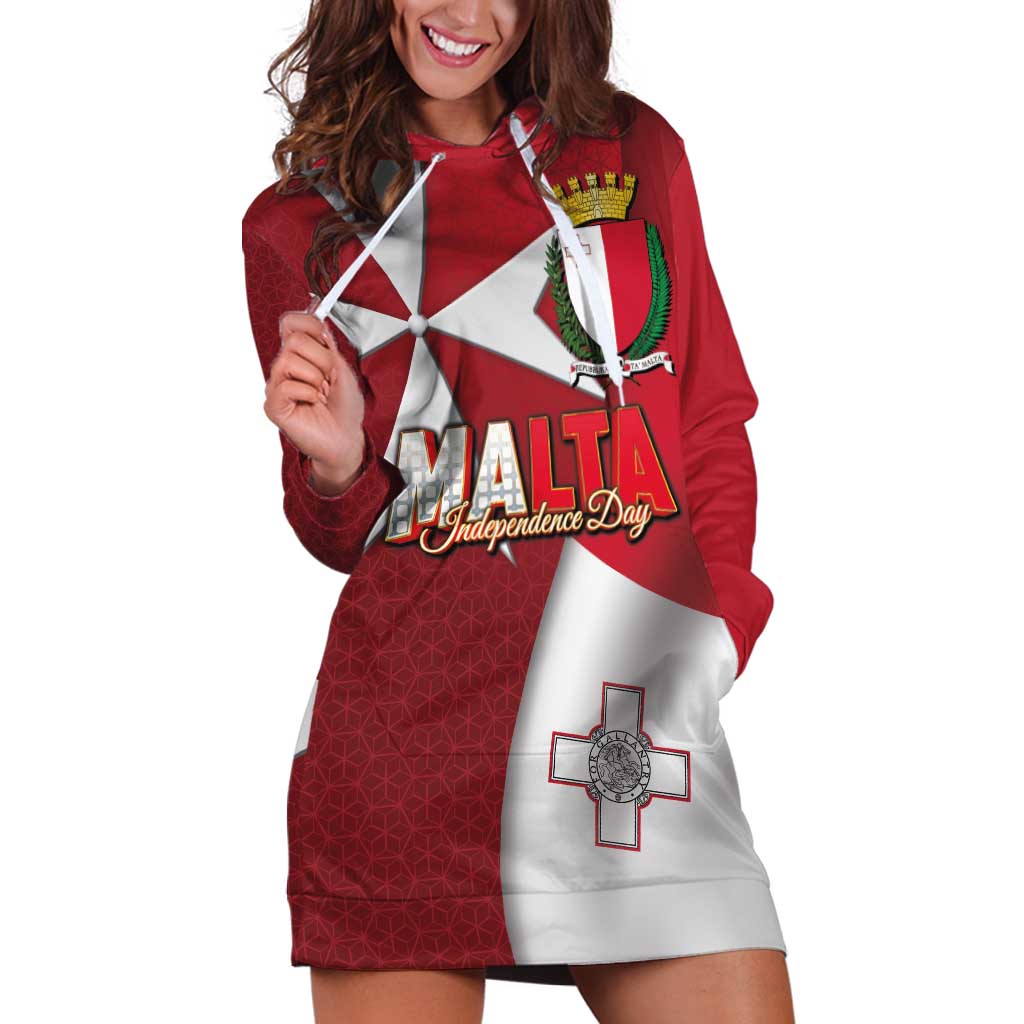 Malta Independence Day Hoodie Dress National Flag with Maltese Cross and Emblem