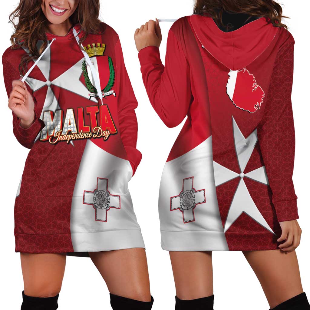 Malta Independence Day Hoodie Dress National Flag with Maltese Cross and Emblem