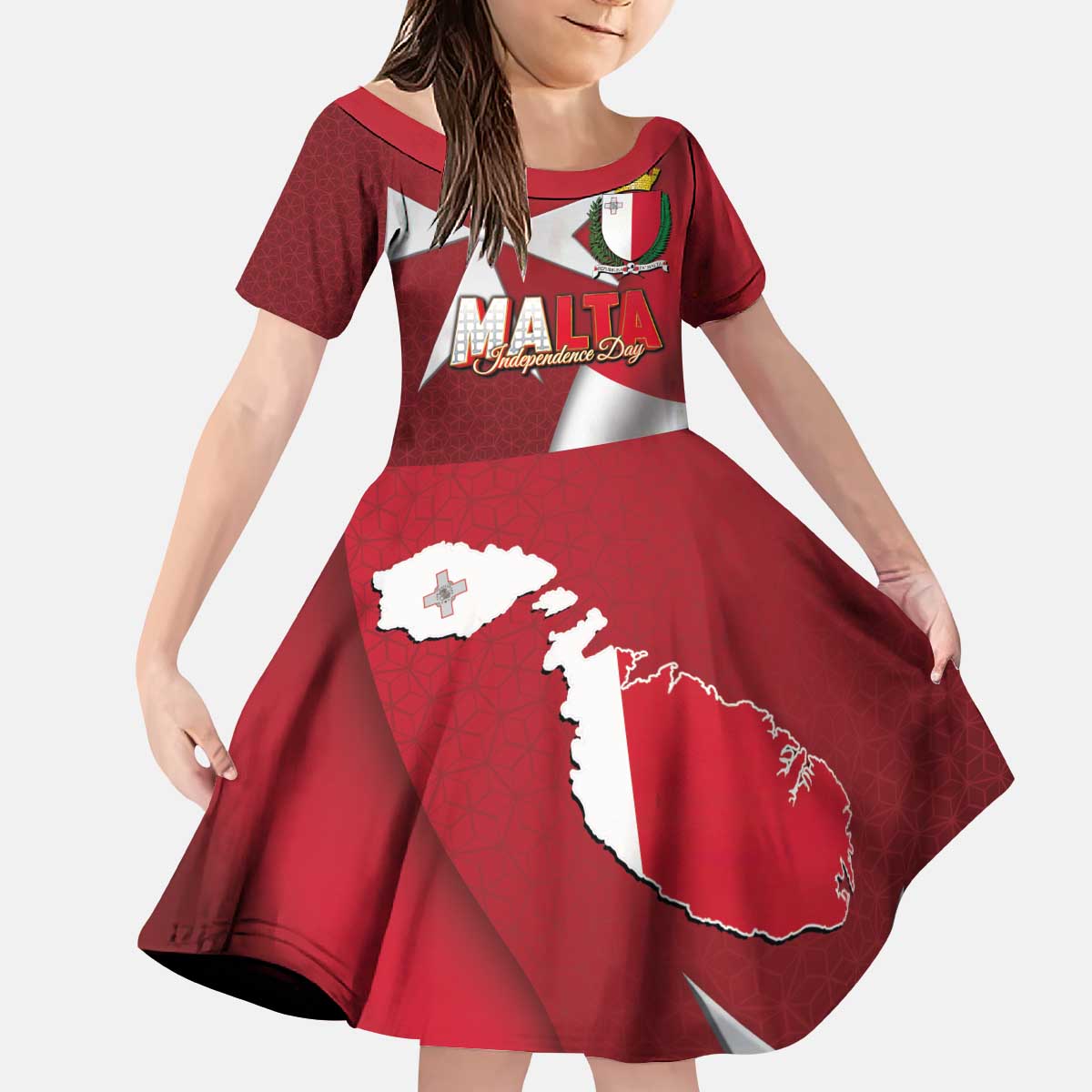 Malta Independence Day Kid Short Sleeve Dress National Flag with Maltese Cross and Emblem