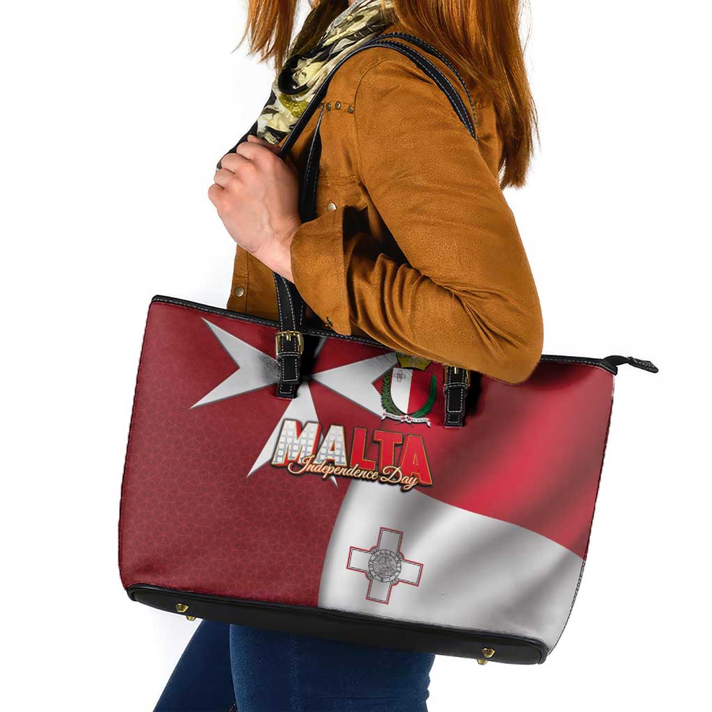 Malta Independence Day Leather Tote Bag National Flag with Maltese Cross and Emblem