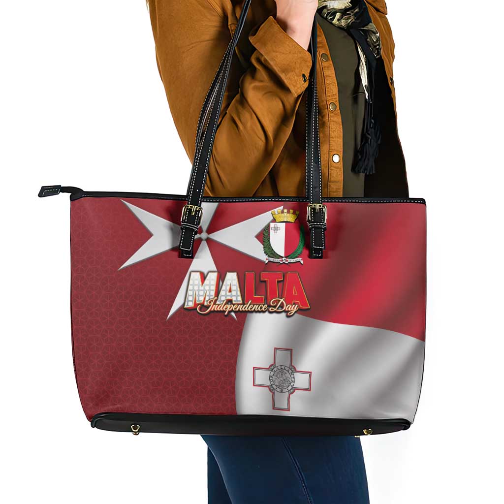 Malta Independence Day Leather Tote Bag National Flag with Maltese Cross and Emblem
