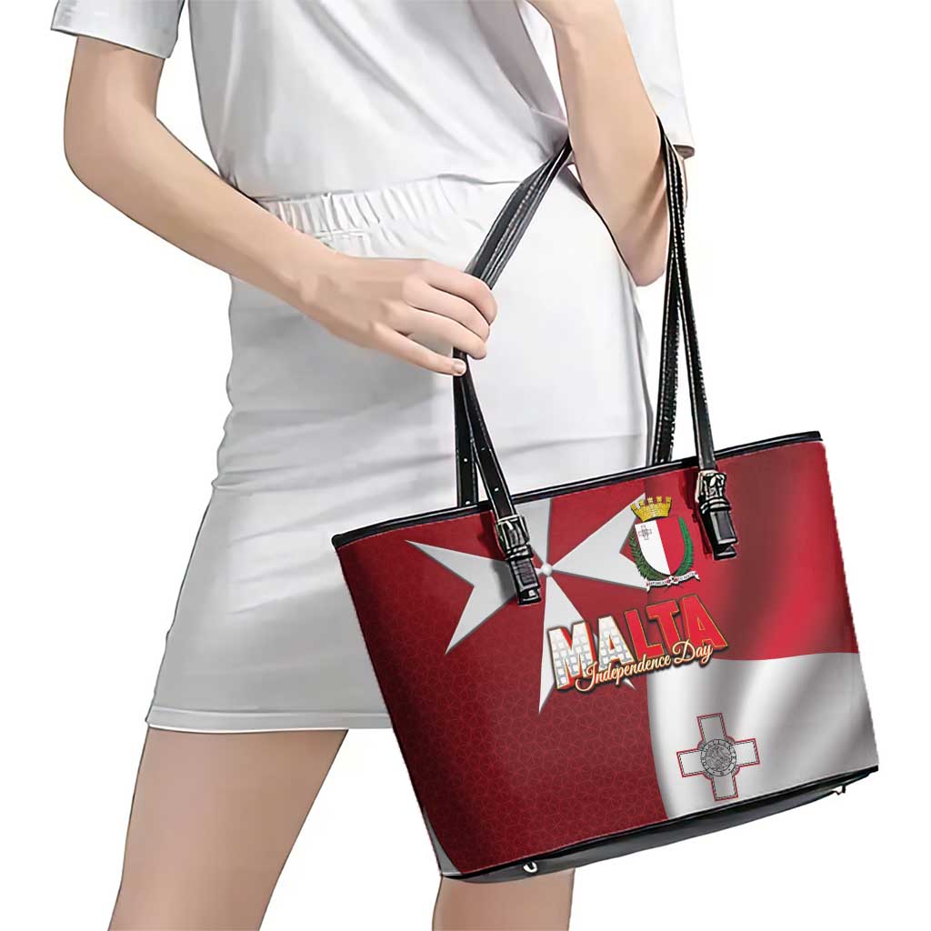 Malta Independence Day Leather Tote Bag National Flag with Maltese Cross and Emblem