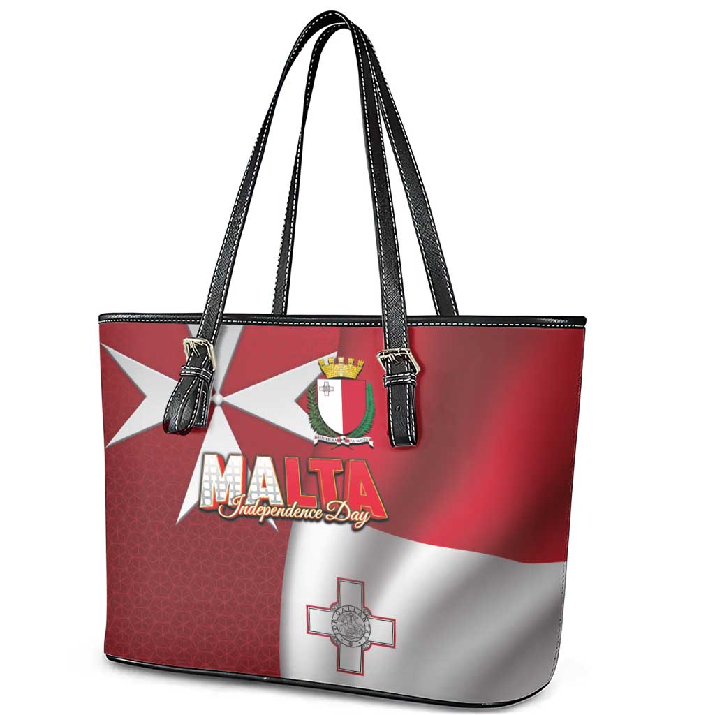 Malta Independence Day Leather Tote Bag National Flag with Maltese Cross and Emblem