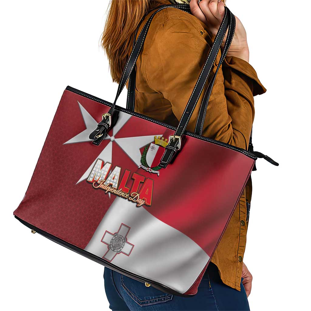 Malta Independence Day Leather Tote Bag National Flag with Maltese Cross and Emblem