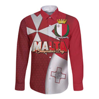 Malta Independence Day Long Sleeve Button Shirt National Flag with Maltese Cross and Emblem