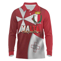 Malta Independence Day Long Sleeve Polo Shirt National Flag with Maltese Cross and Emblem