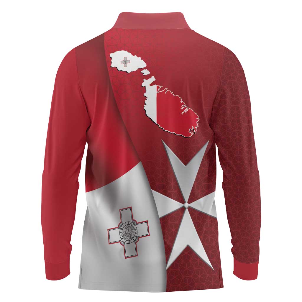 Malta Independence Day Long Sleeve Polo Shirt National Flag with Maltese Cross and Emblem