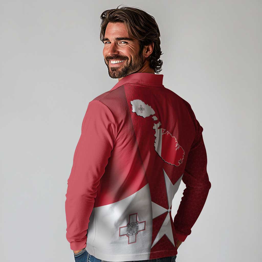 Malta Independence Day Long Sleeve Polo Shirt National Flag with Maltese Cross and Emblem