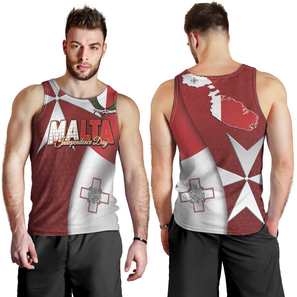 Malta Independence Day Men Tank Top National Flag with Maltese Cross and Emblem
