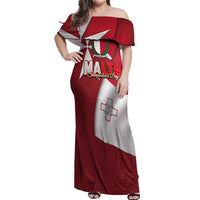 Malta Independence Day Off Shoulder Maxi Dress National Flag with Maltese Cross and Emblem