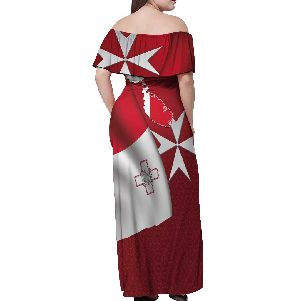 Malta Independence Day Off Shoulder Maxi Dress National Flag with Maltese Cross and Emblem