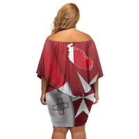 Malta Independence Day Off Shoulder Short Dress National Flag with Maltese Cross and Emblem