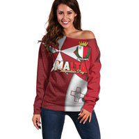 Malta Independence Day Off Shoulder Sweater National Flag with Maltese Cross and Emblem