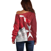 Malta Independence Day Off Shoulder Sweater National Flag with Maltese Cross and Emblem