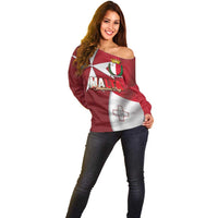 Malta Independence Day Off Shoulder Sweater National Flag with Maltese Cross and Emblem