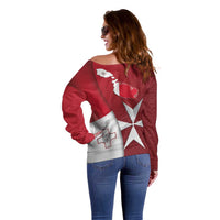 Malta Independence Day Off Shoulder Sweater National Flag with Maltese Cross and Emblem