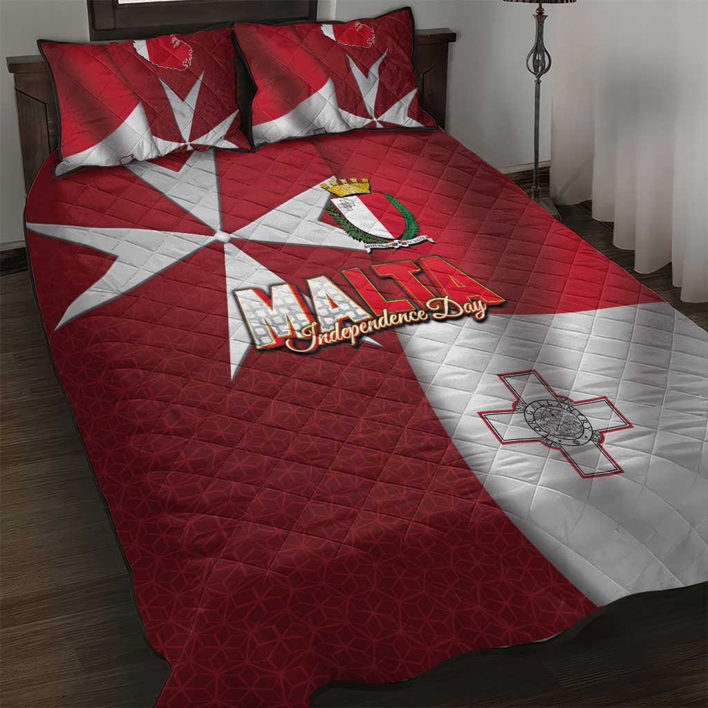 Malta Independence Day Quilt Bed Set National Flag with Maltese Cross and Emblem