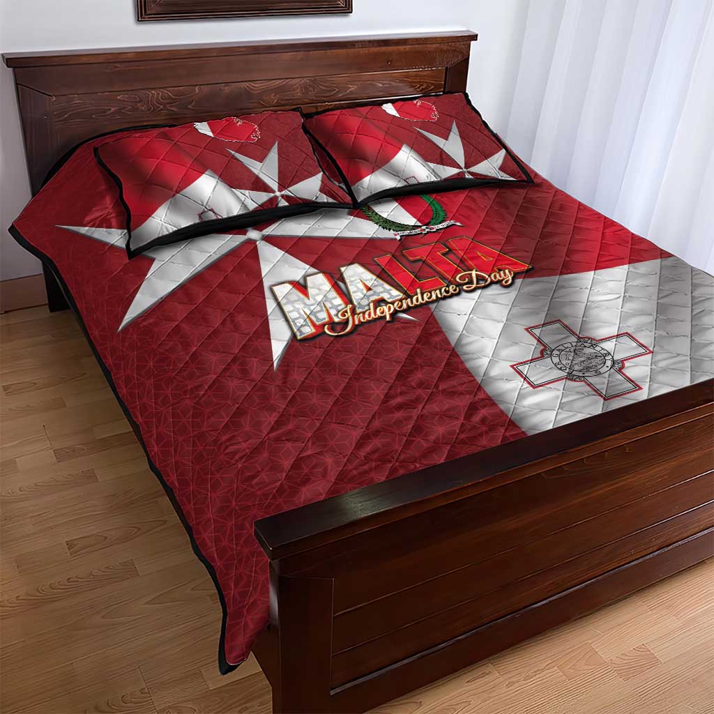 Malta Independence Day Quilt Bed Set National Flag with Maltese Cross and Emblem