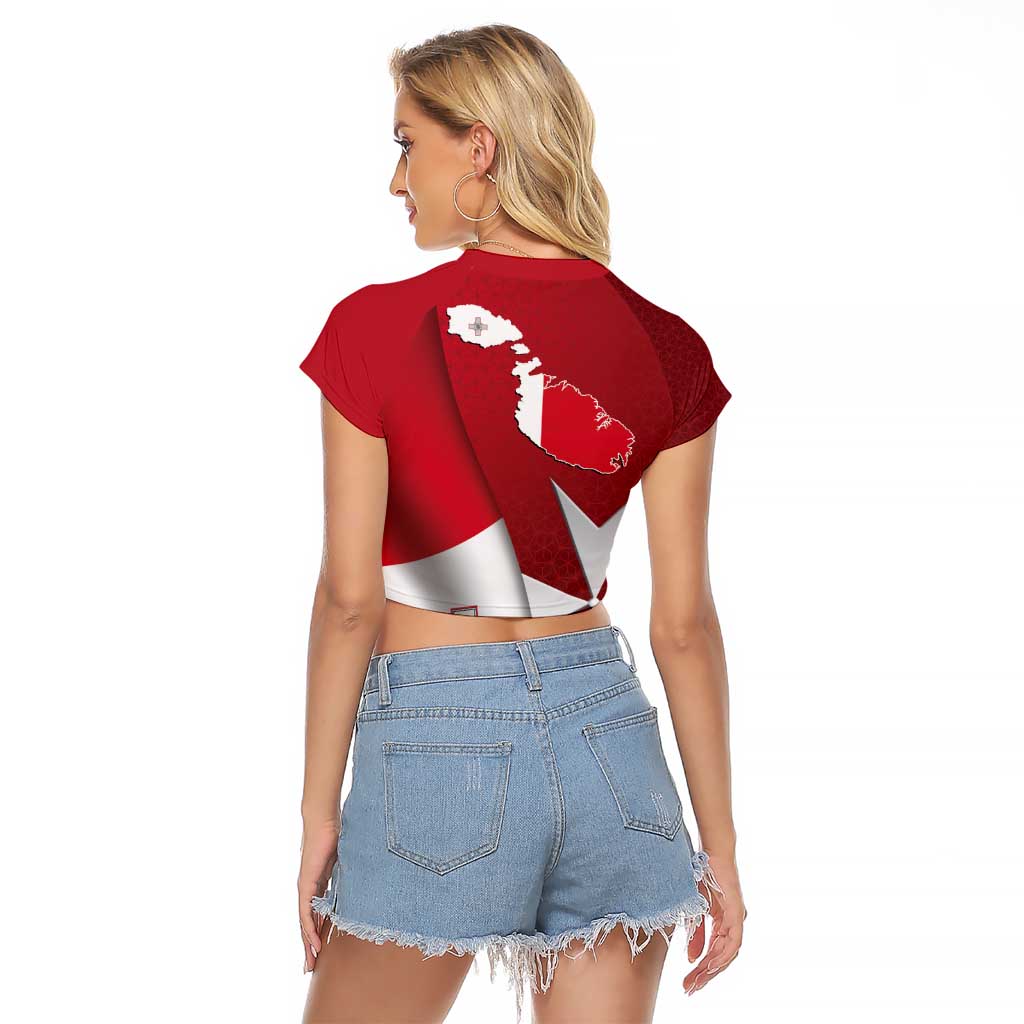 Malta Independence Day Raglan Cropped T Shirt National Flag with Maltese Cross and Emblem