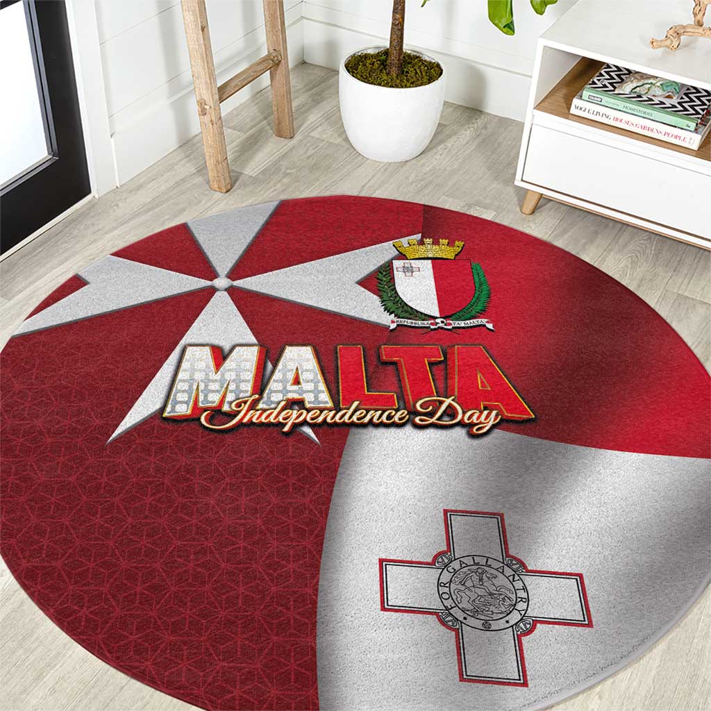 Malta Independence Day Round Carpet National Flag with Maltese Cross and Emblem
