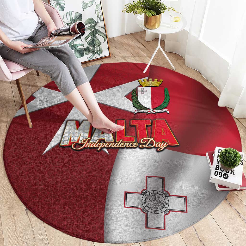 Malta Independence Day Round Carpet National Flag with Maltese Cross and Emblem