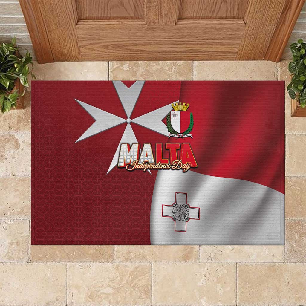 Malta Independence Day Rubber Doormat National Flag with Maltese Cross and Emblem