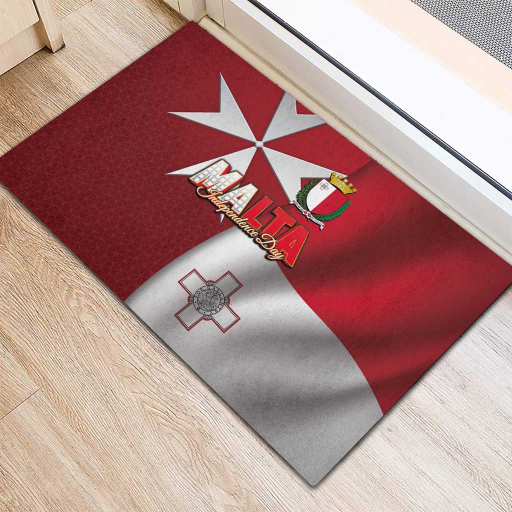 Malta Independence Day Rubber Doormat National Flag with Maltese Cross and Emblem