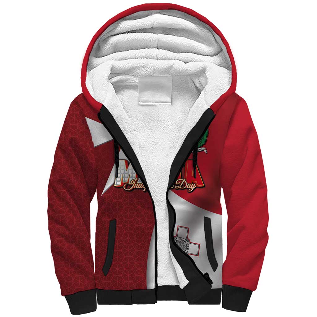 Malta Independence Day Sherpa Hoodie National Flag with Maltese Cross and Emblem