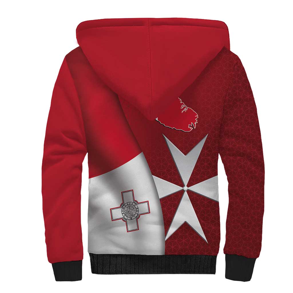 Malta Independence Day Sherpa Hoodie National Flag with Maltese Cross and Emblem
