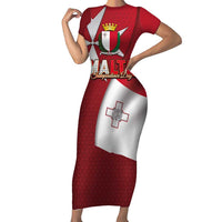 Malta Independence Day Short Sleeve Bodycon Dress National Flag with Maltese Cross and Emblem